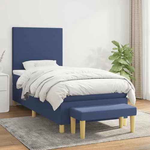  Box spring postelja z vzmetnico moder 90x200 cm blago, (20884446)