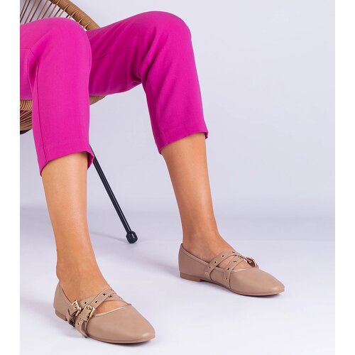 Gemre Beige eco-leather ballet flats adorned with buckles Emmarino Cijene