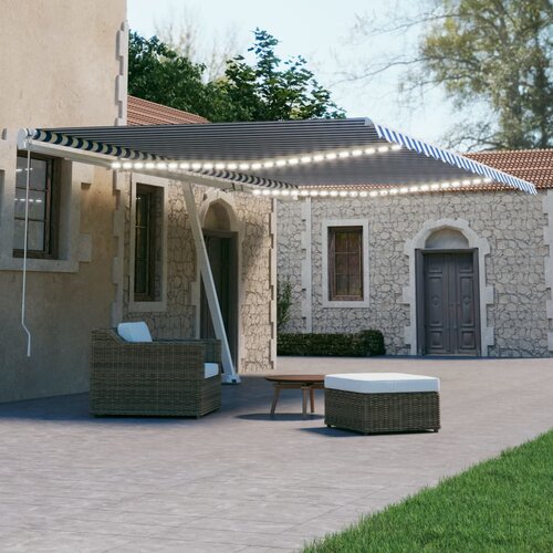 vidaXL Avtomatska tenda LED + senzor 500x300 cm modra in bela Cene