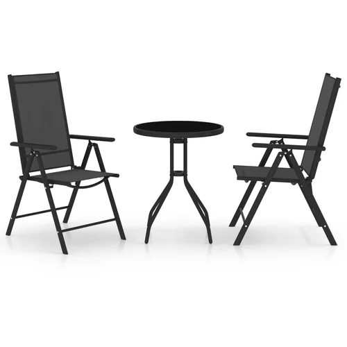 vidaXL 3-dijelni bistro set od aluminija i tekstilena crni