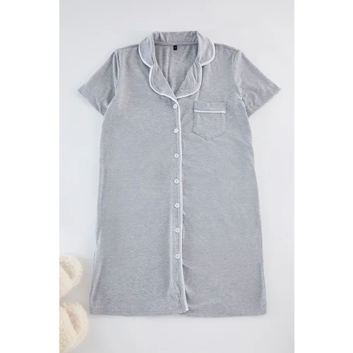 Trendyol Gray Cotton Piping Detailed Knitted Nightshirt