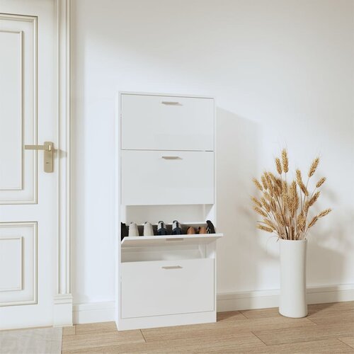 The Living Store Omarica za čevlje visok sijaj bela 59x17x150 cm inženirski les - Omarica Za Čevlje, (21434900) Slike