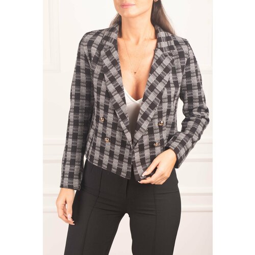 armonika Women's Smoky Double Breasted Collar Tweed Crop Jacket Slike