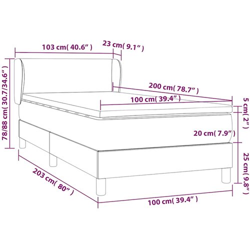  Krevet s oprugama i madracem plavi 100 x 200 cm od tkanine Slike