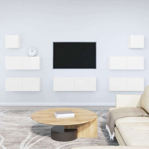  7-dijelni set TV ormarića sjajni bijeli konstruirano drvo Slike