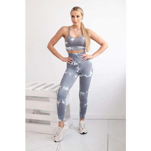 Kesi Women&amp;#039;s Fitness Set Top + Push Up Leggings - Grey/White Slike