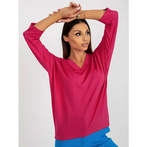 Fashion Hunters Fuchsia Women's Basic Blouse with 3/4 Sleeves
