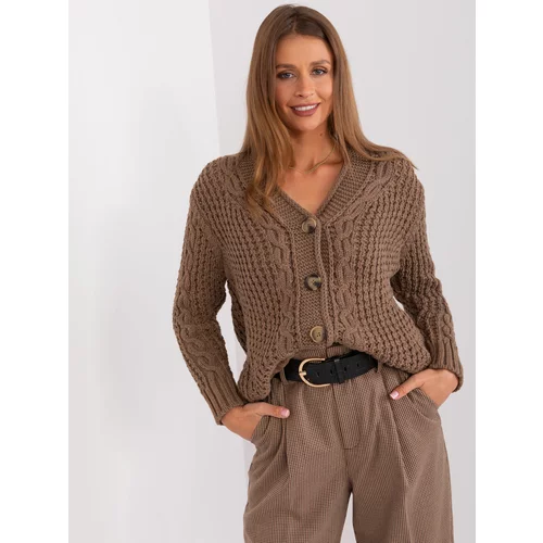 Fashion Hunters Brown women's cardigan with cables