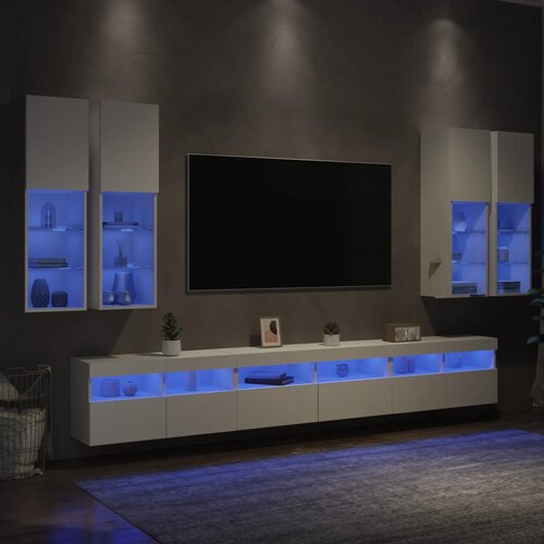 vidaXL 7-dijelni set zidnih TV ormarića s LED svjetlima bijeli Cijene