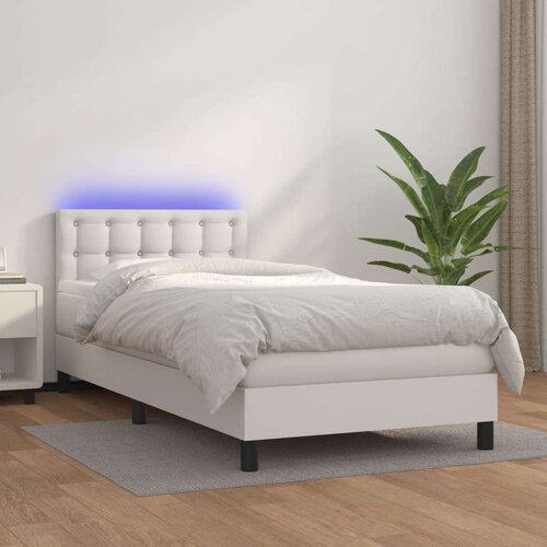  Krevet box spring s madracem LED bijeli 90x200 cm umjetna koža Cijene