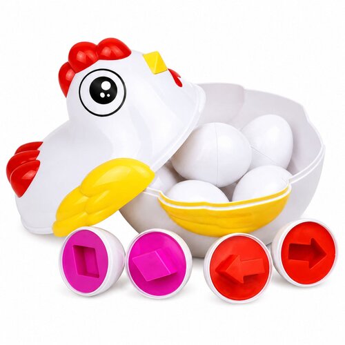  Educational Hen 12 Egg Sorter Learning Shapes Colors Set Slike