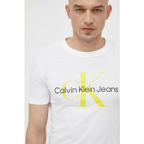 Calvin Klein Jeans Bombažna kratka majica bela barva