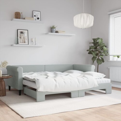 vidaXL Izvlečna dnevna postelja z vzmetnico sv. siva 90x200 cm blago Cene
