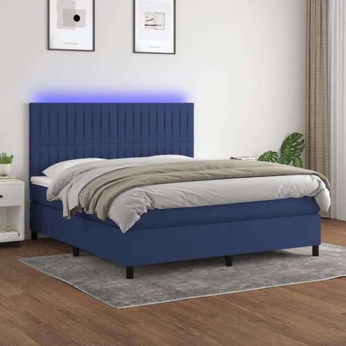  Box spring postelja z vzmetnico LED modra 160x200 cm blago, (20902410) Slike