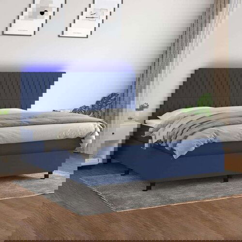  Box spring s madracem LED plavi 160x200 cm od tkanine Cene