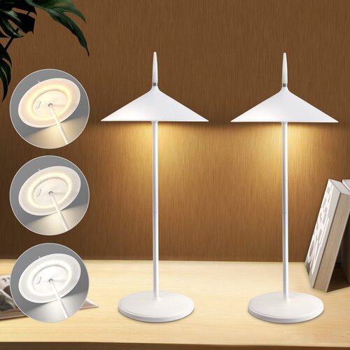 Nettlife Lampe de table &amp;agrave; piles lampe de chevet LED, lot de 2 lampes de table sans fil 1800mhA, rechargeable, tactile, dimmable, moderne, blanc, IP44, (22143991) Slike