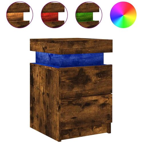VidaXL Noćni ormarić s LED svjetlima boja dimljenog hrasta 35x39x55 cm Slike