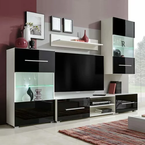vidaXL 5-Delni komplet pohištva TV enota in LED osvetlitev črne barve