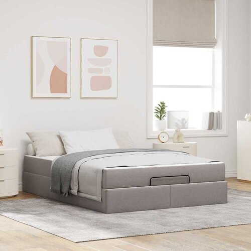 VidaXL Konstrukcija postelje z vzmetnico Taupe 140 x 200 cm blago Slike