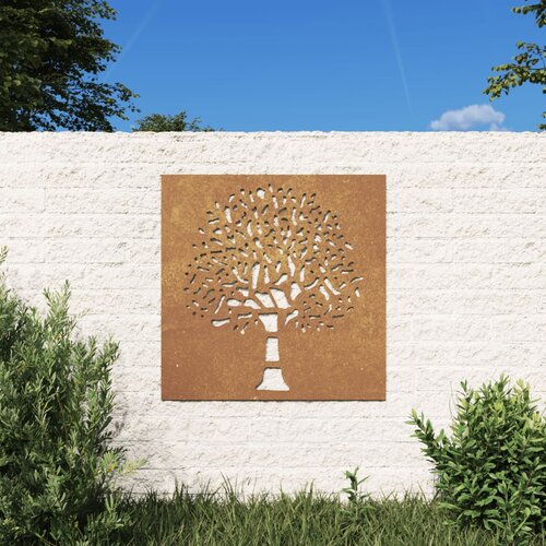 VidaXL Vrtna stenska dekoracija 55x55 cm corten jeklo drevo Slike