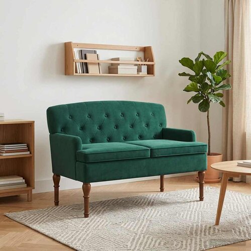 VidaXL Ljubavni kauč s gumbima Tamnozelena 111 x 65 x 79 cm Bar&amp;scaron;un Slike