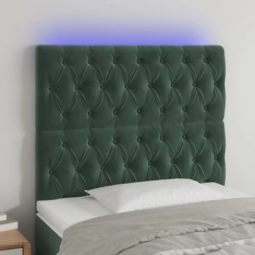 vidaXL LED posteljno vzglavje temno zeleno 100x7x118/128 cm žamet