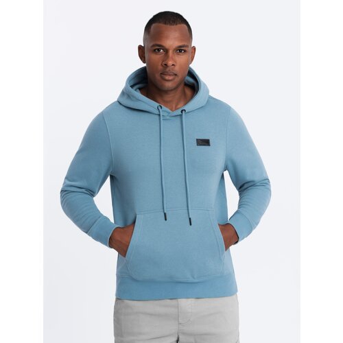 Ombre Men&amp;#039;s kangaroo sweatshirt with hood and metal pin - blue Slike