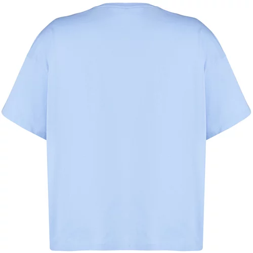 Trendyol Curve Light Blue Oversize Knitted T-shirt with Metallic Embroidery Detail