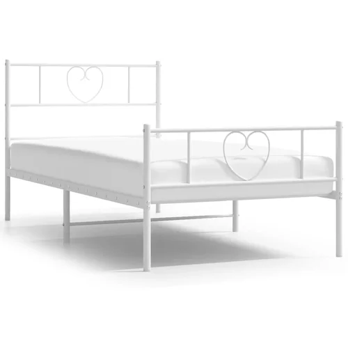 vidaXL Kovinski posteljni okvir z vzglavjem in vznožjem bel 107x203 cm, (20903363)