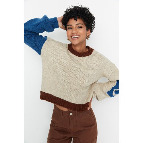 Trendyol Stone Soft Texture Color Block Knitwear Sweater Slike
