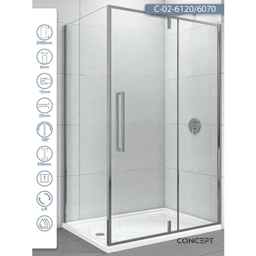 Copen Tuš kabina C-02-6120/6070 Absolut srebrni ram 120x70x200cm providno staklo 6mm Cene