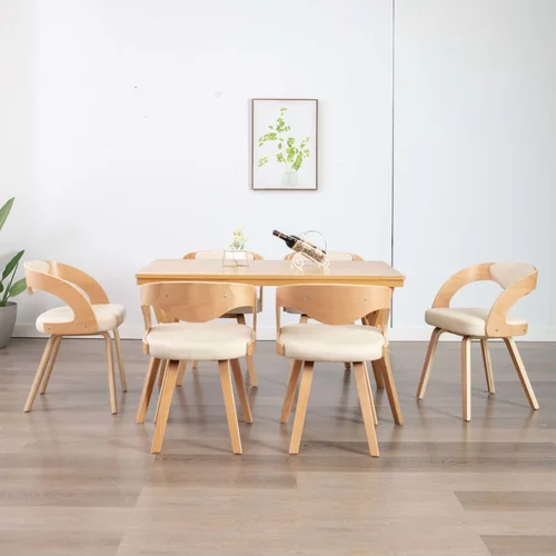  Blagovaonske stolice od savijenog drva i umjetne kože 6 kom krem