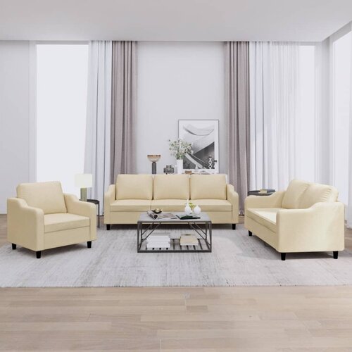  3-dijelni set sofa s jastucima krem od tkanine Cene