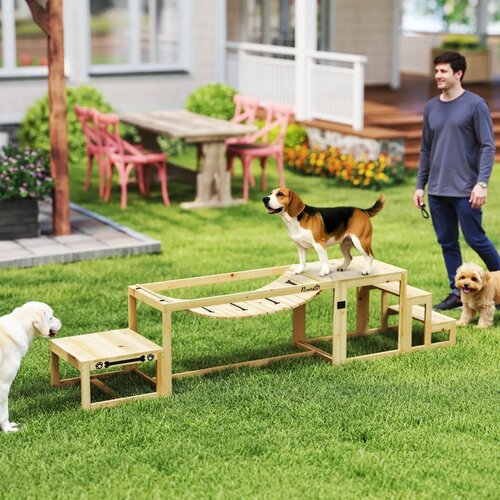  Agility set za pse konstrukcija za dresuru pasa s mostom stepenicama platformom od jelovine za velike pse do 40 kg Slike