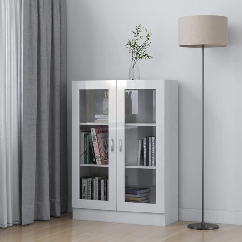 The Living Store Vitrina visok sijaj bela 82,5x30,5x115 cm iverna plo&amp;scaron;ča - Vitrina, (21836356) Slike