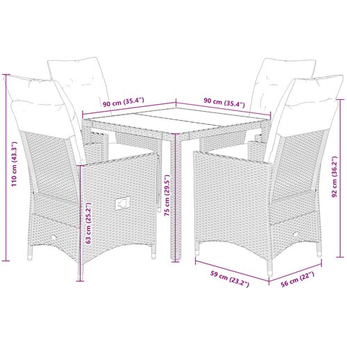  5-dijelni vrtni blagovaonski set od poliratana s jastucima bež 90 x 90 x 75 cm Slike