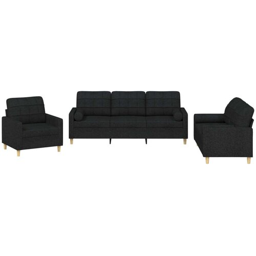  3-dijelni set sofa s jastucima crni od mikrovlakana Slike