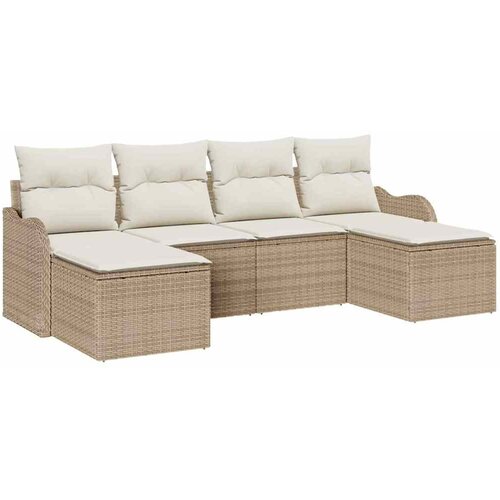 vidaXL Vrtna sedežna garnitura z blazino 6 pcs Bež in bela Poly ratan, (5000153199) Cene