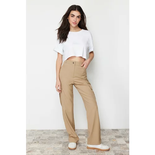 Trendyol Mink Straight/Straight Cut Woven Trousers with Cargo Pocket