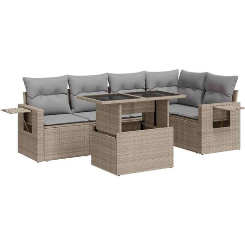 VidaXL 6-dijelni set vrtnih sofa s jastucima bež od poliratana Slike