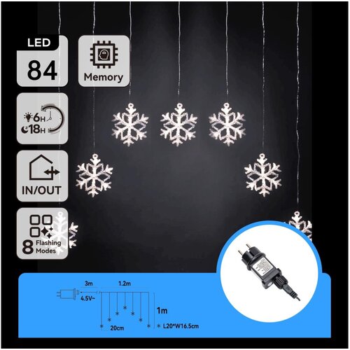 Aigostar led niz za spolja&scaron;nju upotrebu 84xLED/8 funkcija 1,2x1m IP44 hladna bela, u obliku pahuljica Cene