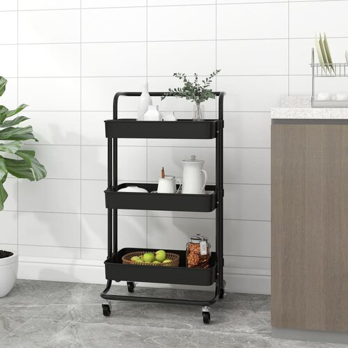  Kuhinjska kolica s 3 razine crna 42x35x85 cm željezo i ABS Cene