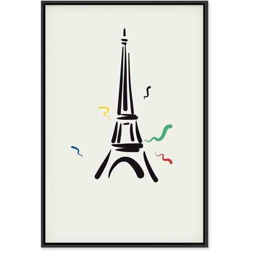  Slika - Black Graphic Drawing of the Eiffel Tower on a Cream Background 80x120 U crnom drvenom okviru Slike
