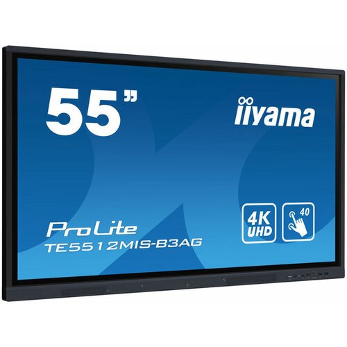 Iiyama TE5512MIS-B3AG is an exceptional 4K uhd interactive display designed by to enhance collaboration, communication, and engagement. with key features like zero airgap lcd screen eliminating parallax, puretouch-ir, iiware 10 with android 11. Slike