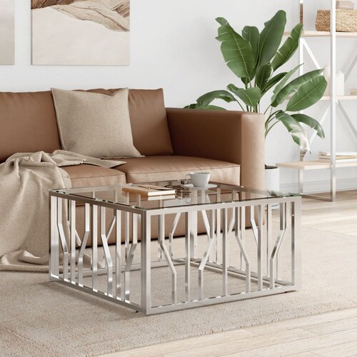 The Living Store Klubska mizica 80x80x40 cm nerjaveče jeklo in steklo - Klubska Mizica, (21574581) Slike
