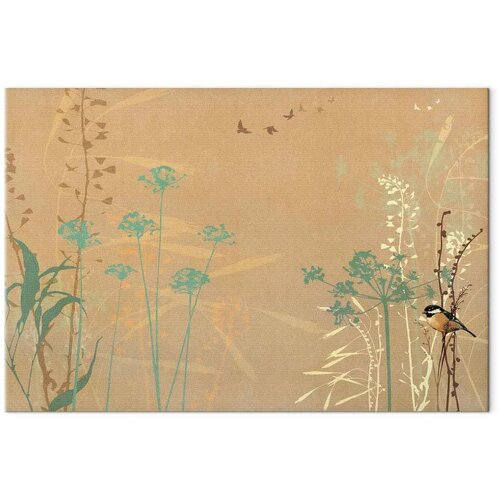  Slika - Tiny Bird - Colorful Grasses in Golden Shades of Sunset 60x40 Na talijanskom platnu Cijene