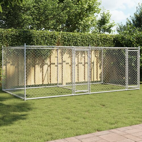 vidaXL Pasji boks z vrati siv 4x2x1,5 m pocinkano jeklo Cene