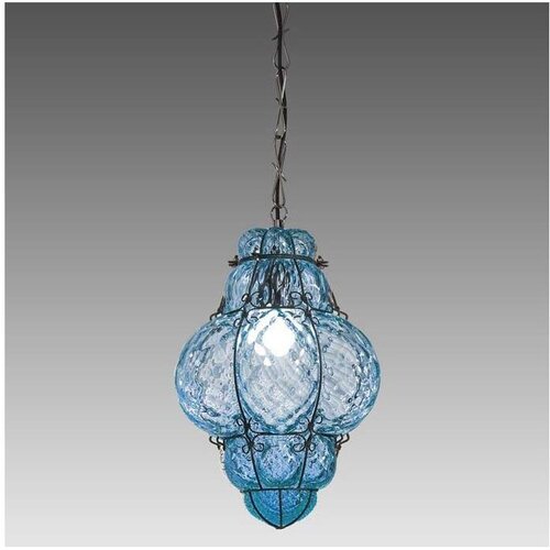  SIRU- luster na lancu CLASSIC 1xE27/60W/230V, prečnik 30 cm, plava/crna, venecijansko staklo Cene
