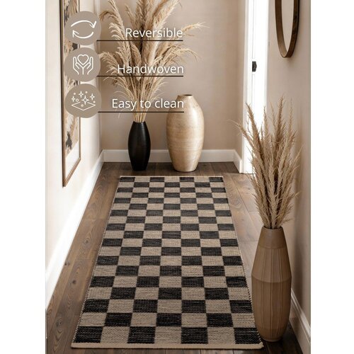 Hanse Home Črn/kremno bel obojestranski/ročno tkan tekač iz me&amp;scaron;anice jute 80x300 cm Rex &amp;ndash; Slike