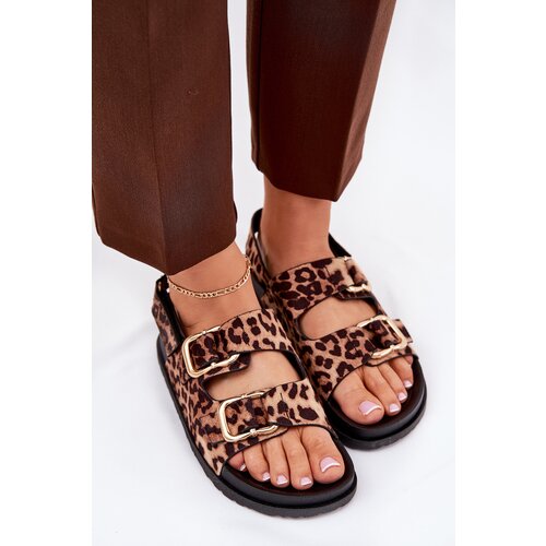 Boto Brown Women Sandals With Buckles In Leopard Print Seladith Cene